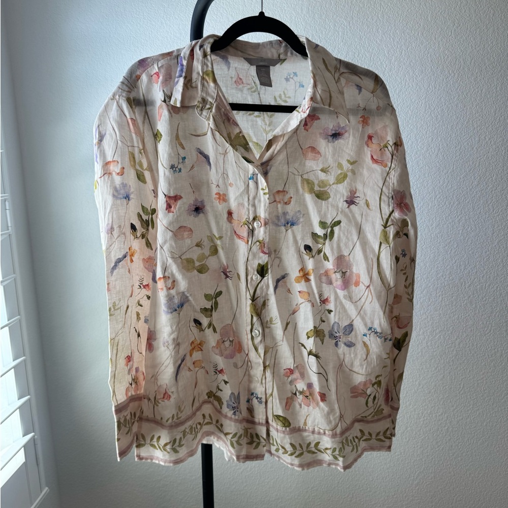 H&M Linen Floral Top with Pastel Hues